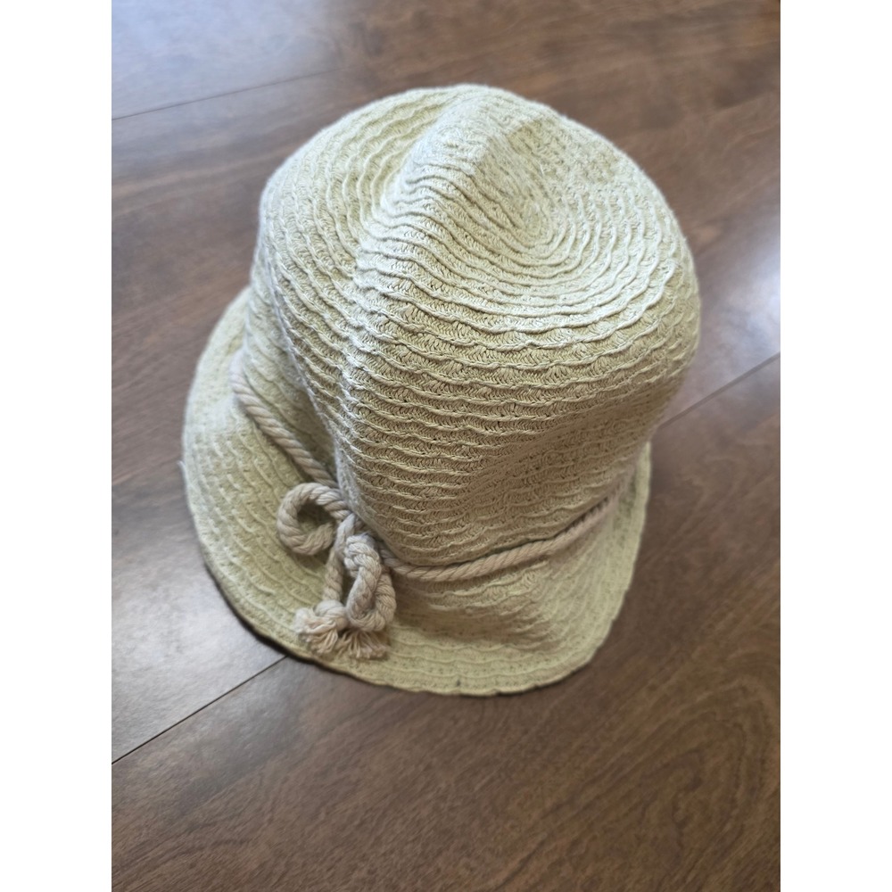 Giovannio‎ New York Natural Fiber Woven Bucket Hat Beige Rope Trim Knot Accent